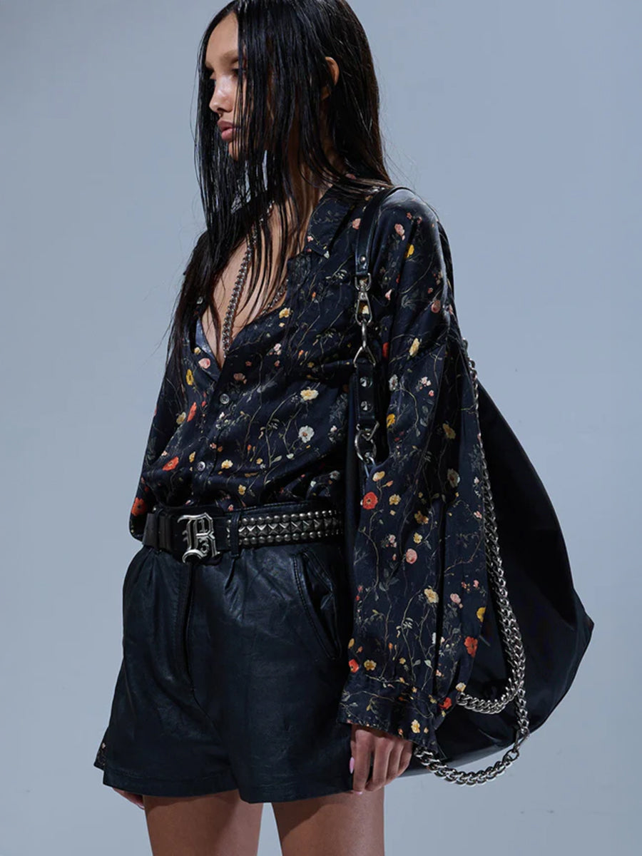 R13 Drop Neck Shirt in Floral on Black