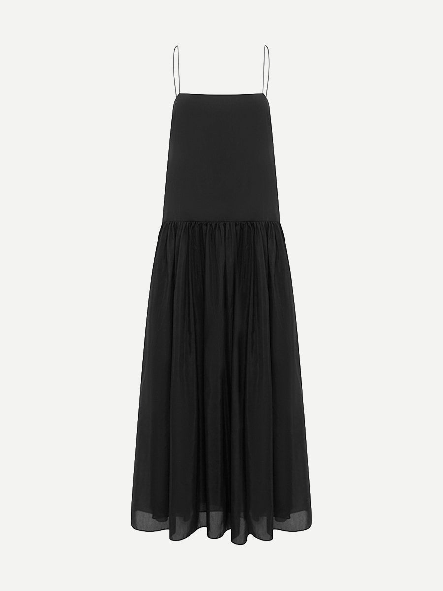 Drop Waist Midi Dress in Black