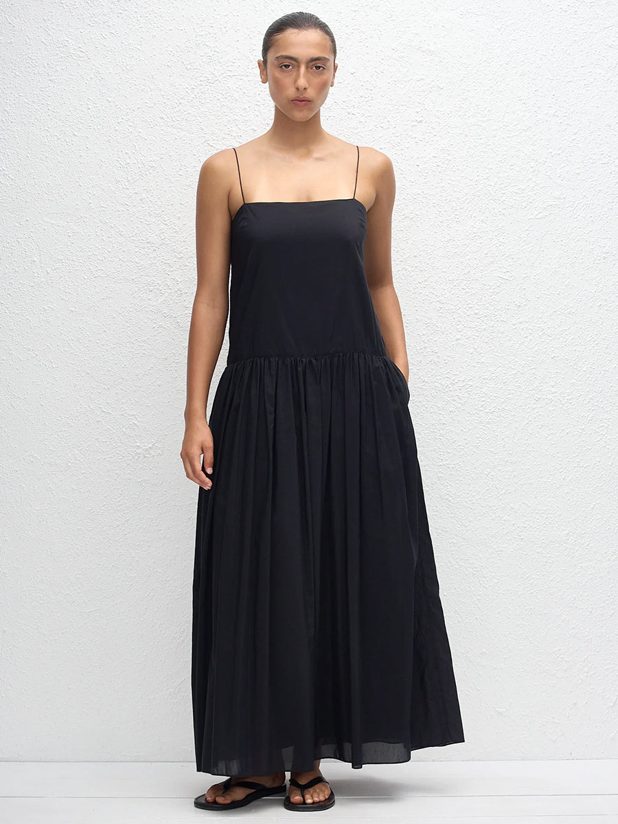 Drop Waist Midi Dress in Black