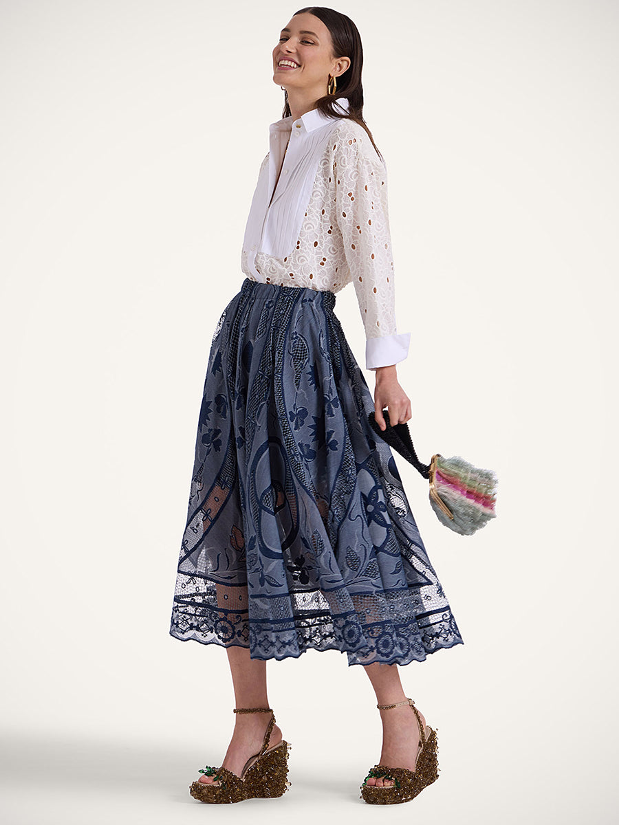 La DoubleJ Dutchess Lace Skirt in Navy Starlight