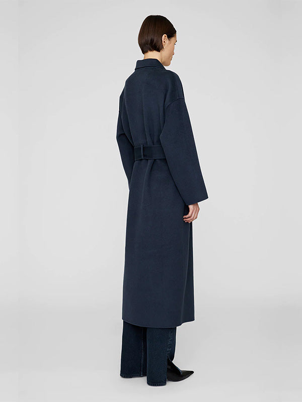 Anine Bing Dylan Maxi Coat in Navy