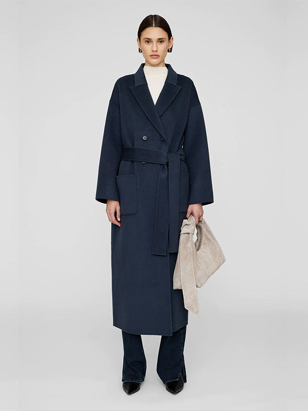 Anine Bing Dylan Maxi Coat in Navy