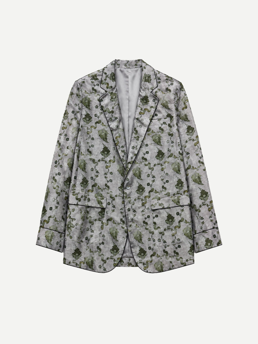 Elongated Ragged Blazer w/ Pipping in Purple Floral