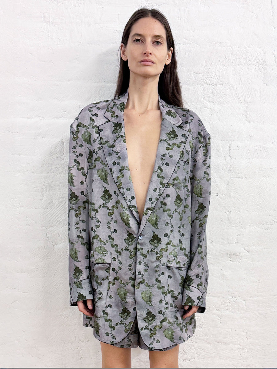 Elongated Ragged Blazer w/ Pipping in Purple Floral