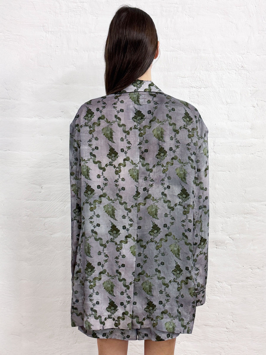 Elongated Ragged Blazer w/ Pipping in Purple Floral