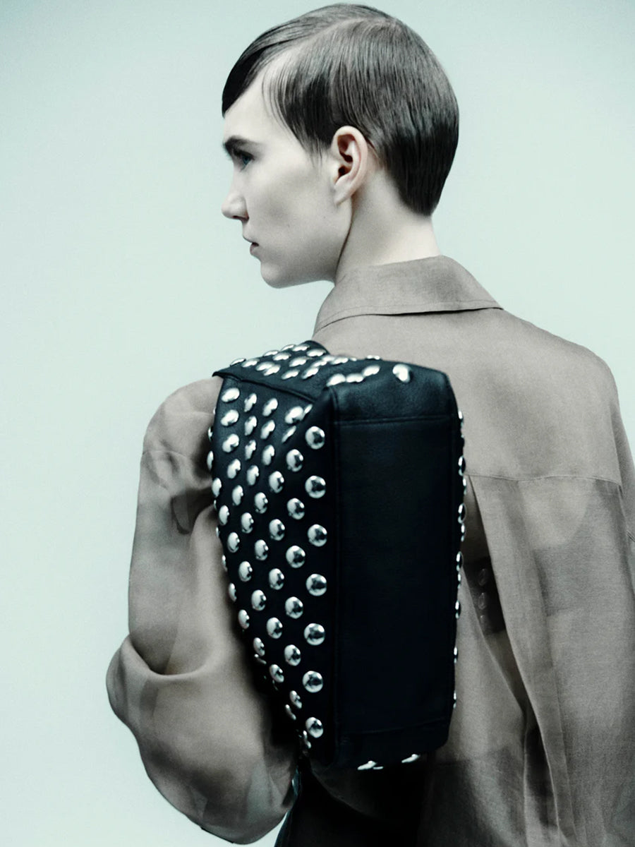 Khaite Elena Shoulder Bag with Silver Studs in Black | Shop Adam Heath in Perth, Western Australia