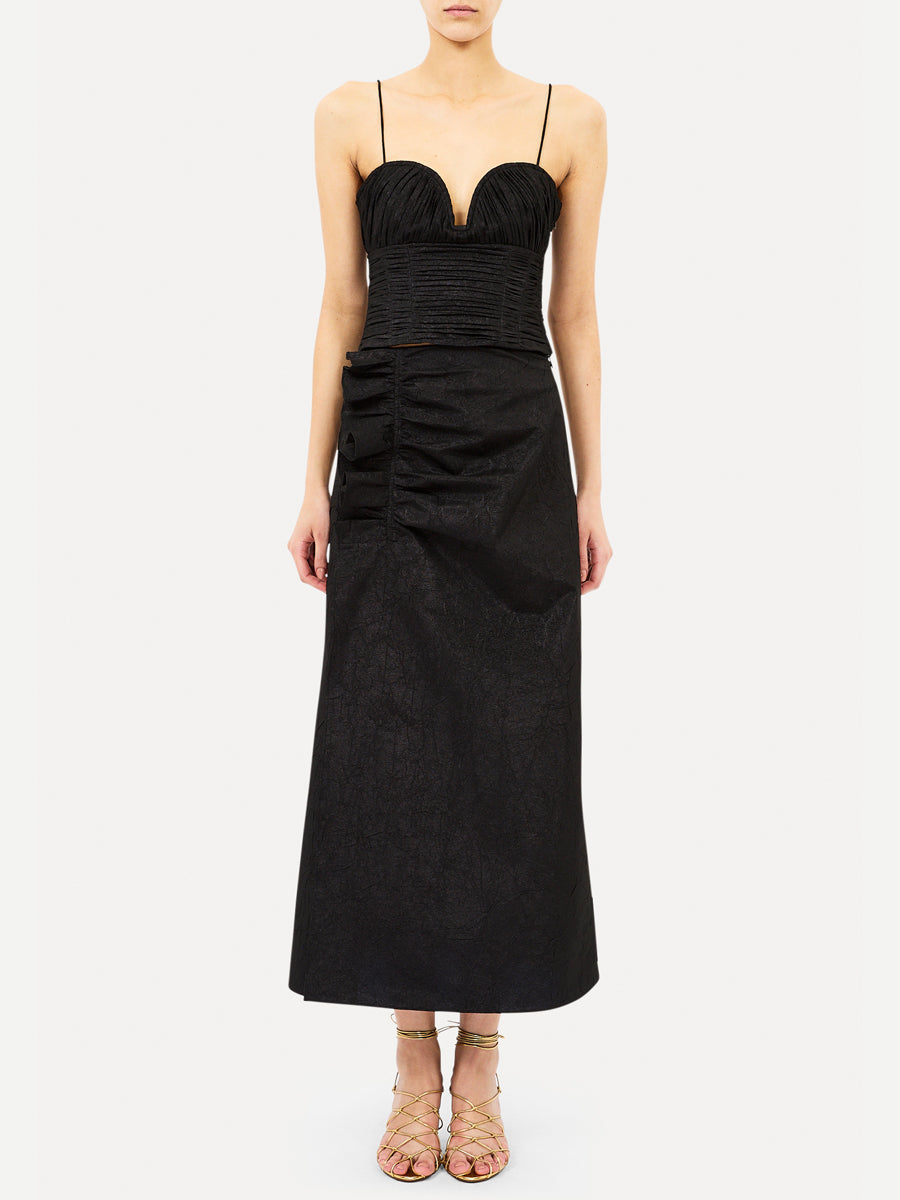 Ellis Taffeta Midi Skirt in Obsidian