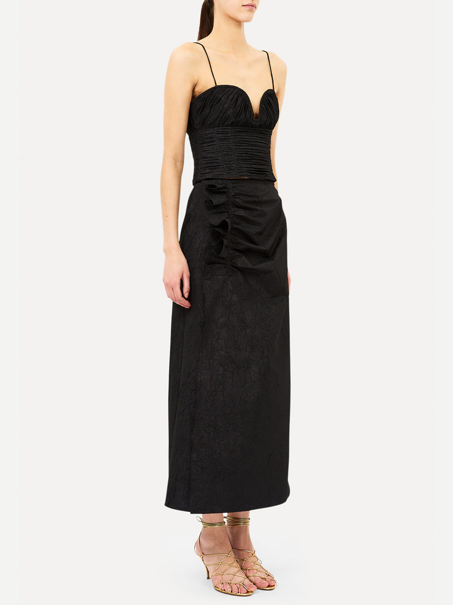 Ellis Taffeta Midi Skirt in Obsidian