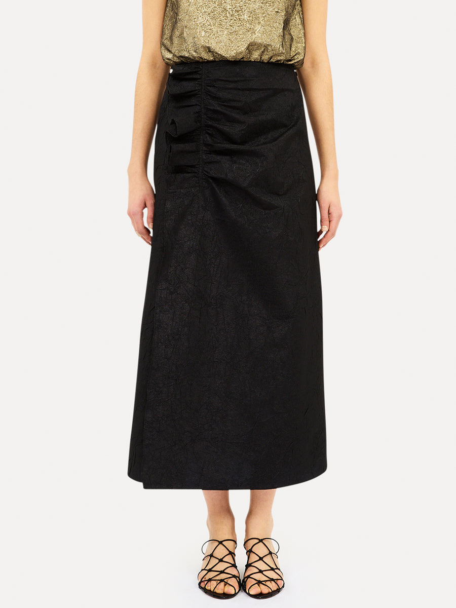 Ellis Taffeta Midi Skirt in Obsidian
