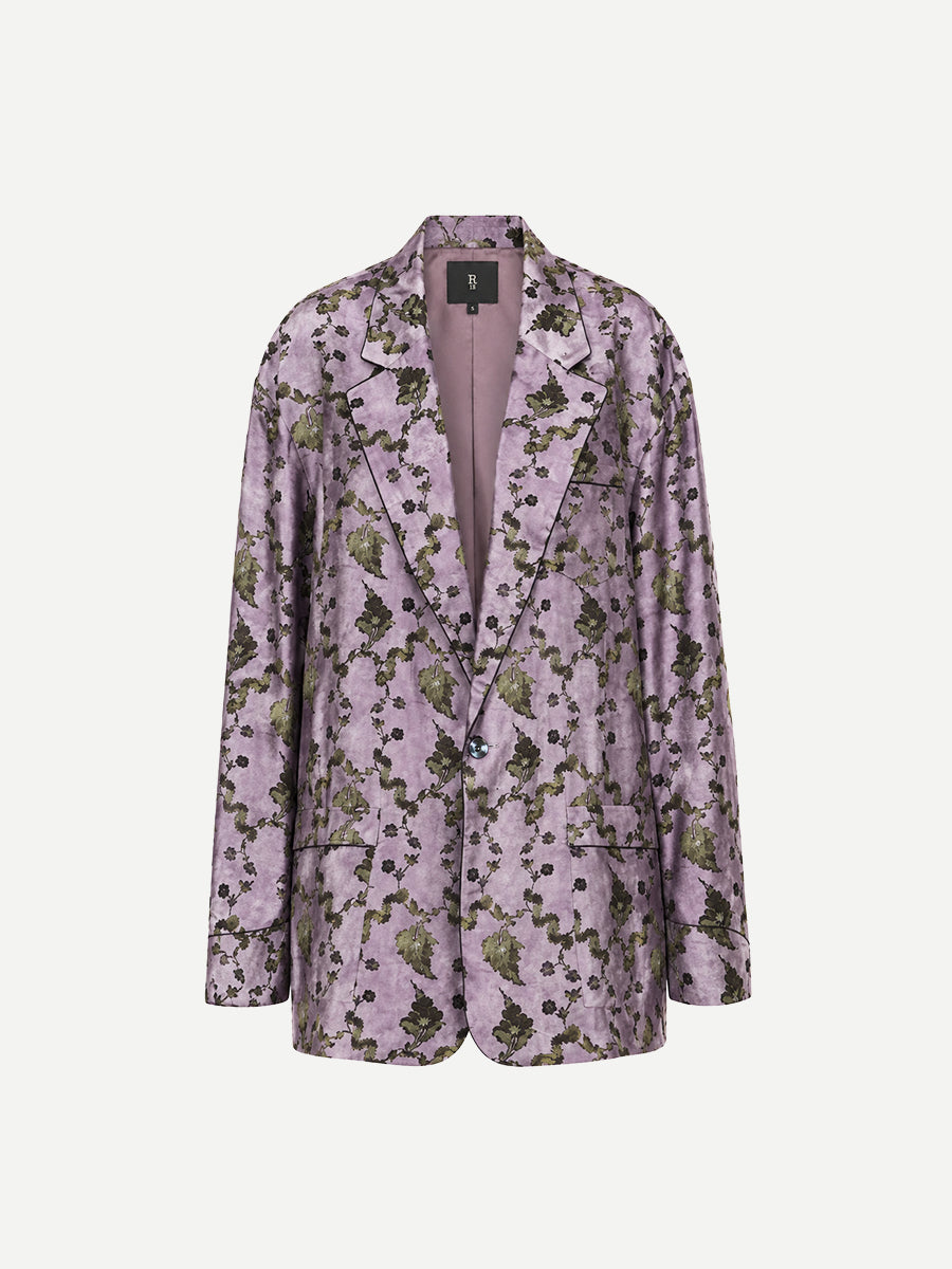 Elongated Ragged Blazer w/ Pipping in Purple Floral