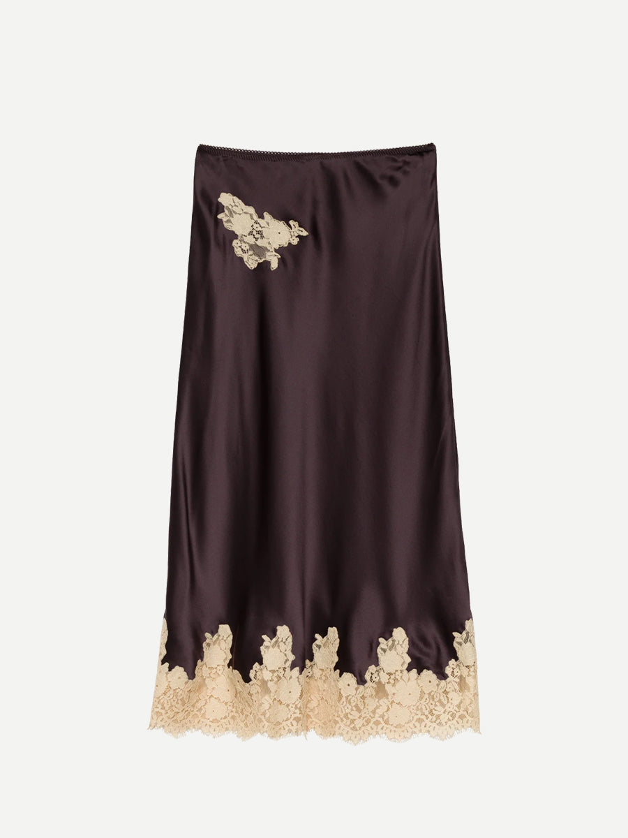 Elowen Skirt in Equestrian Brown with Cream Lace