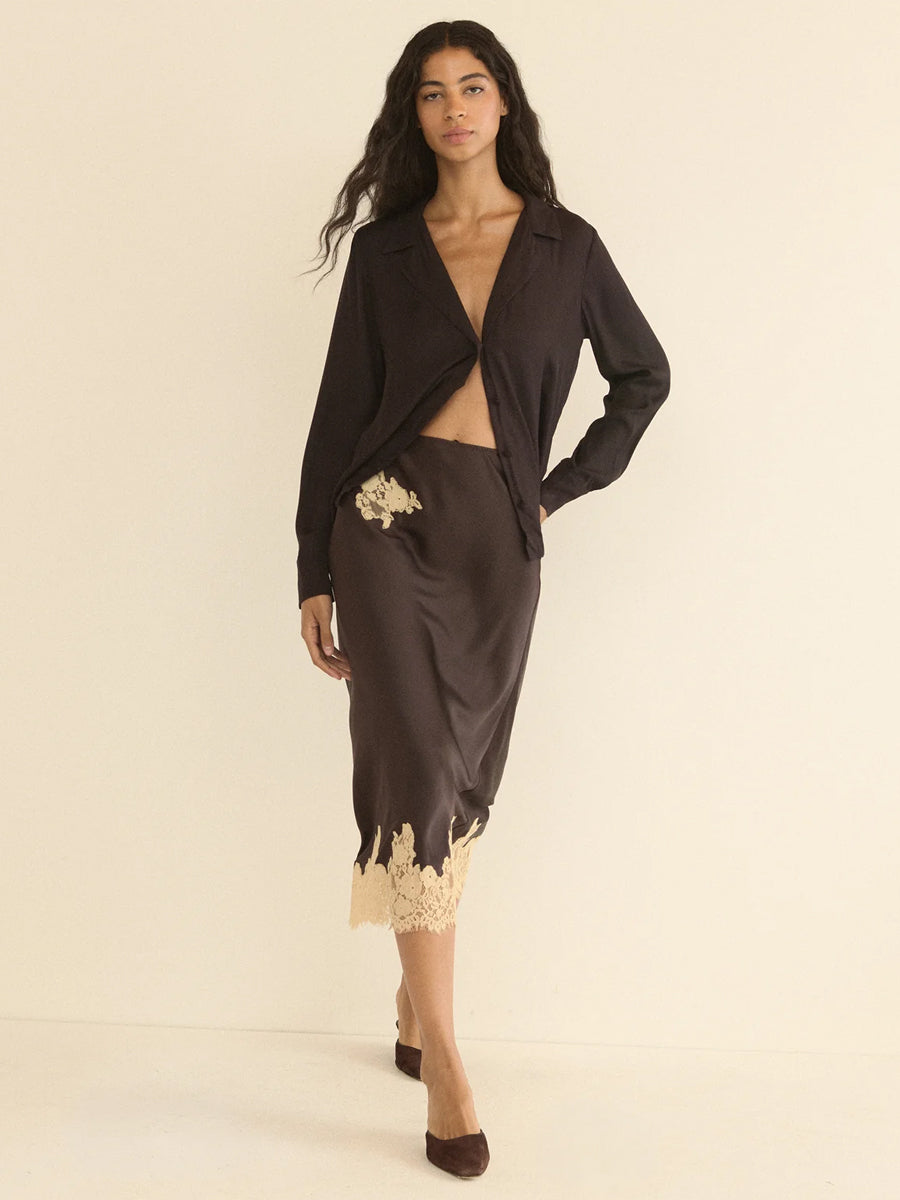 Elowen Skirt in Equestrian Brown with Cream Lace
