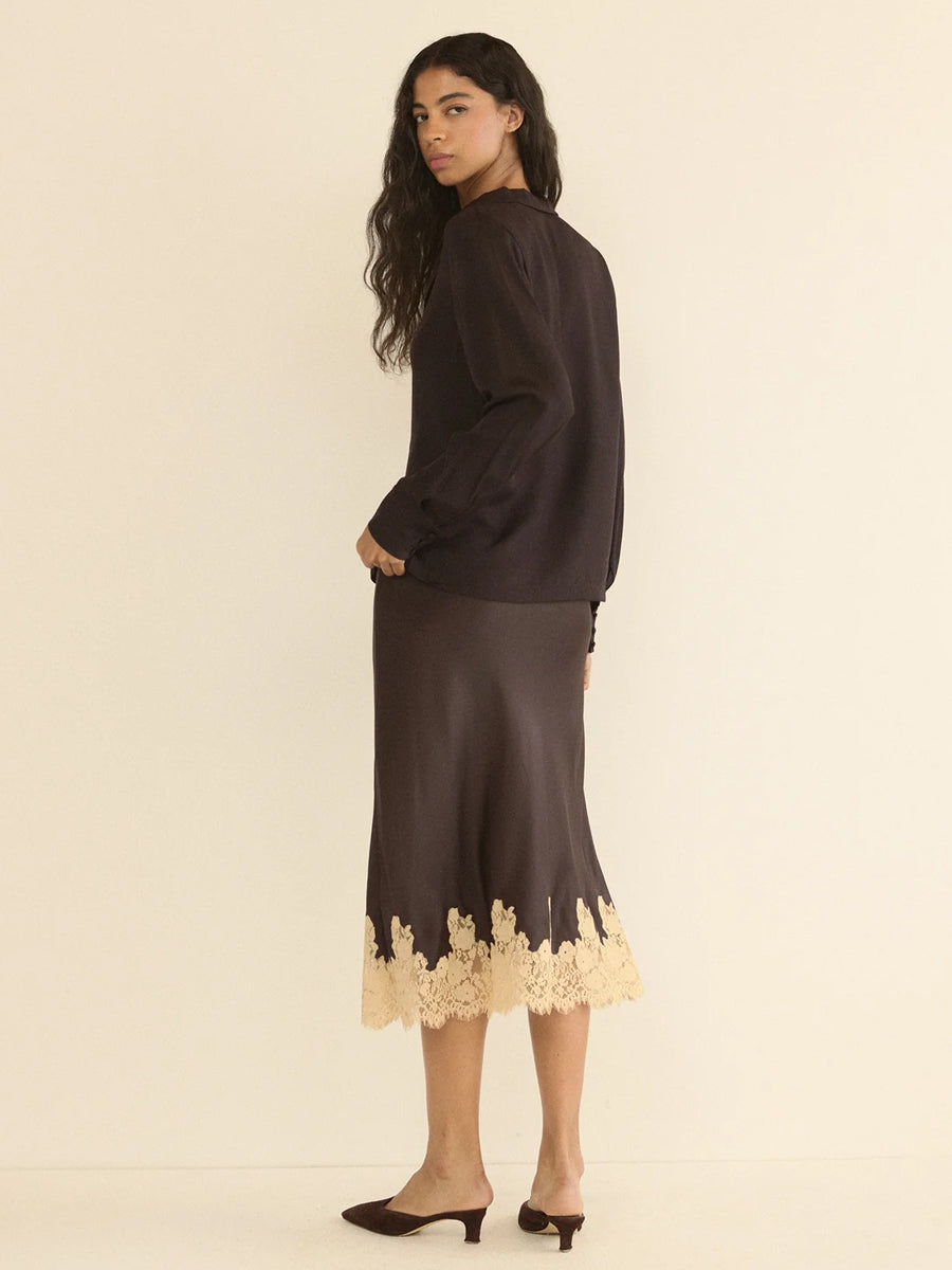 Elowen Skirt in Equestrian Brown with Cream Lace