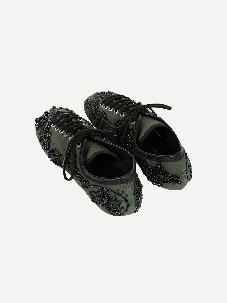 Dries Van Noten Embellished Ballerina Trainers in Bottle Green