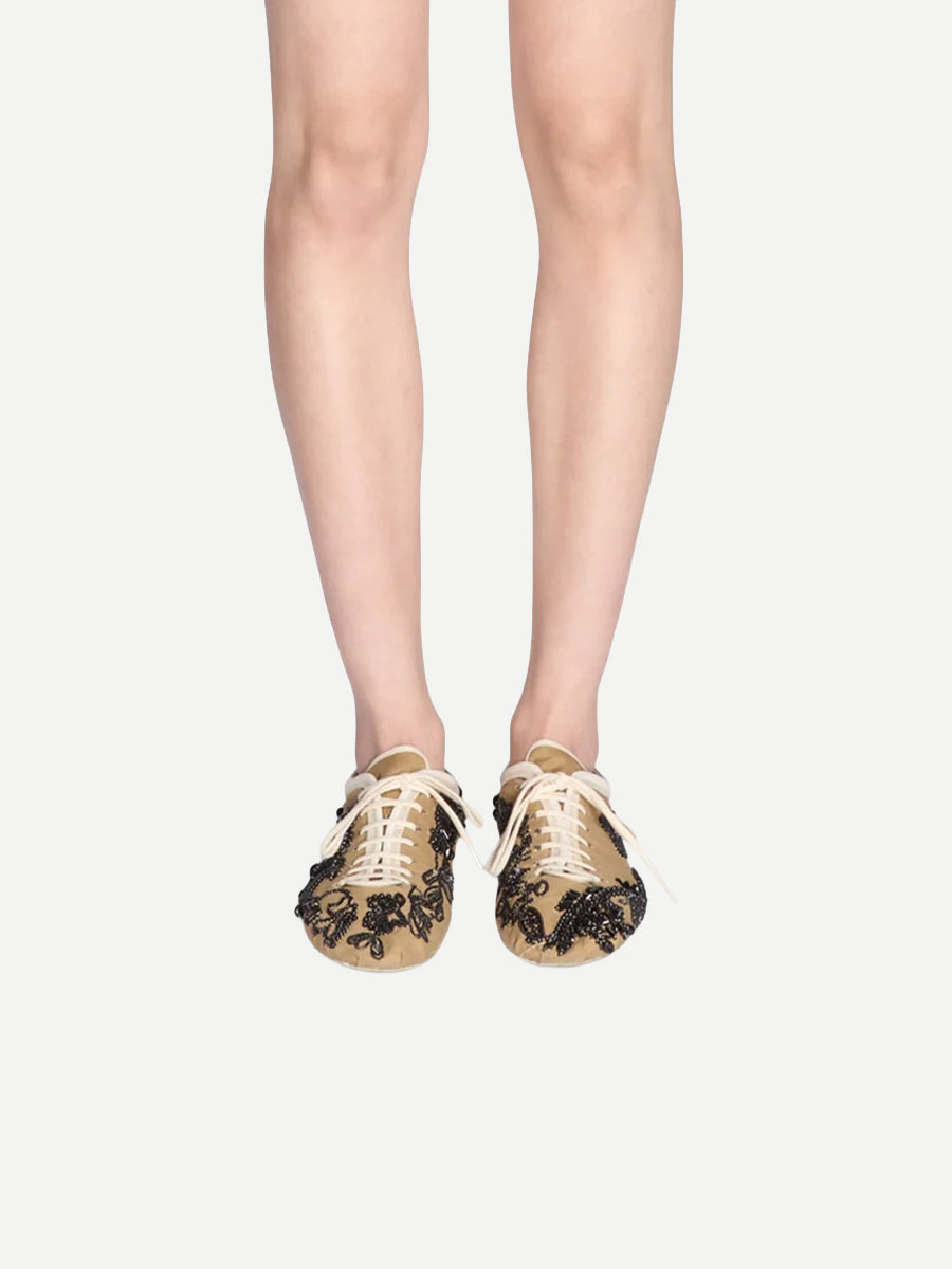 Dries Van Noten Embroidered Ballerina Sneaker in Camel