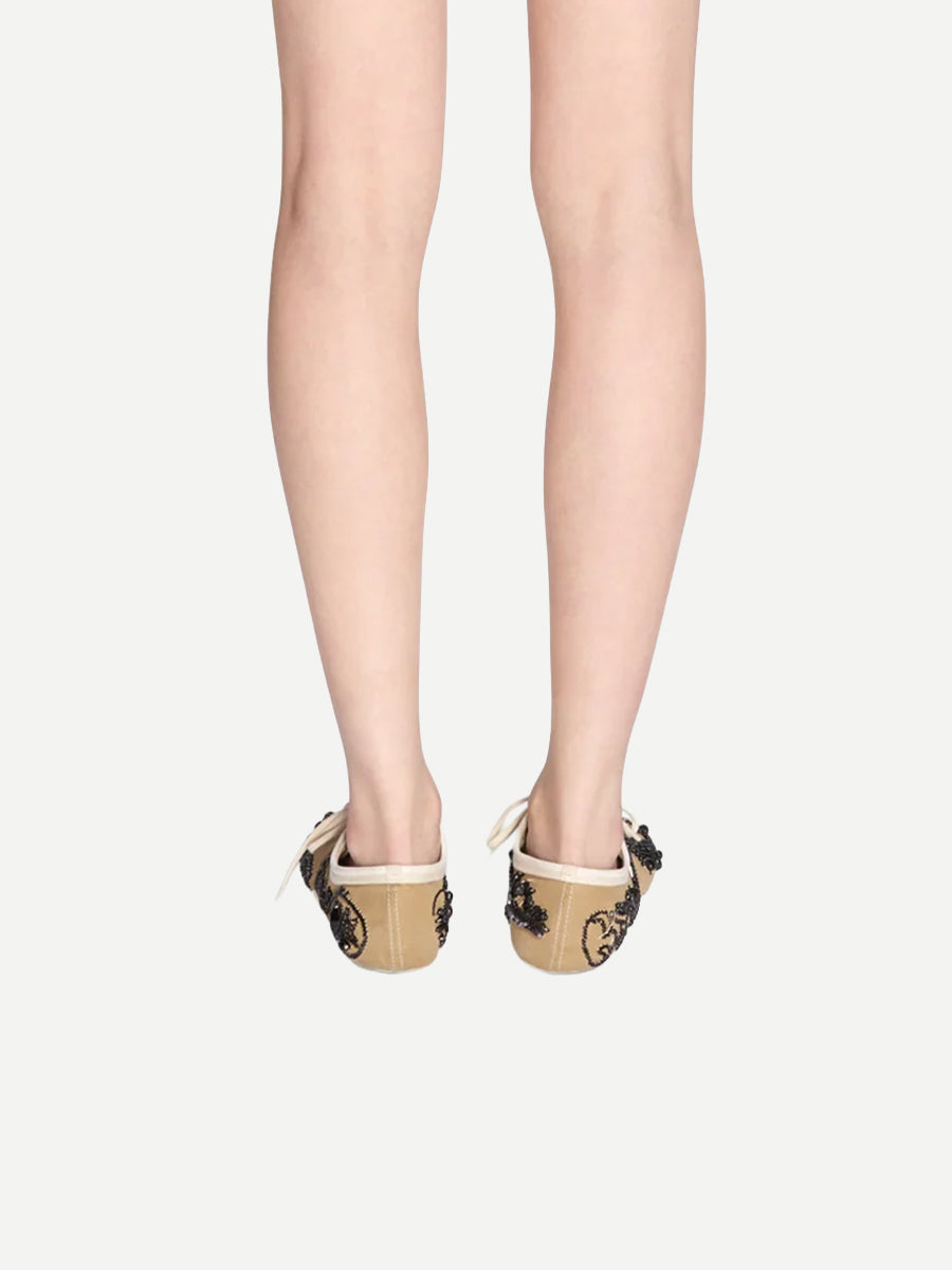 Embroided Ballerina Sneaker in Camel