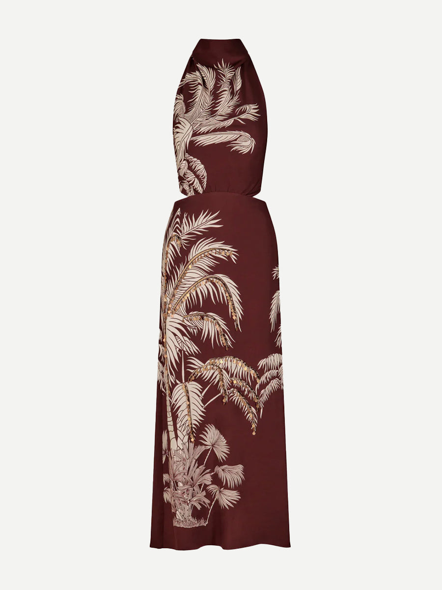 Johanna Ortiz Encanto Invernal Midi Dress in Chocolate