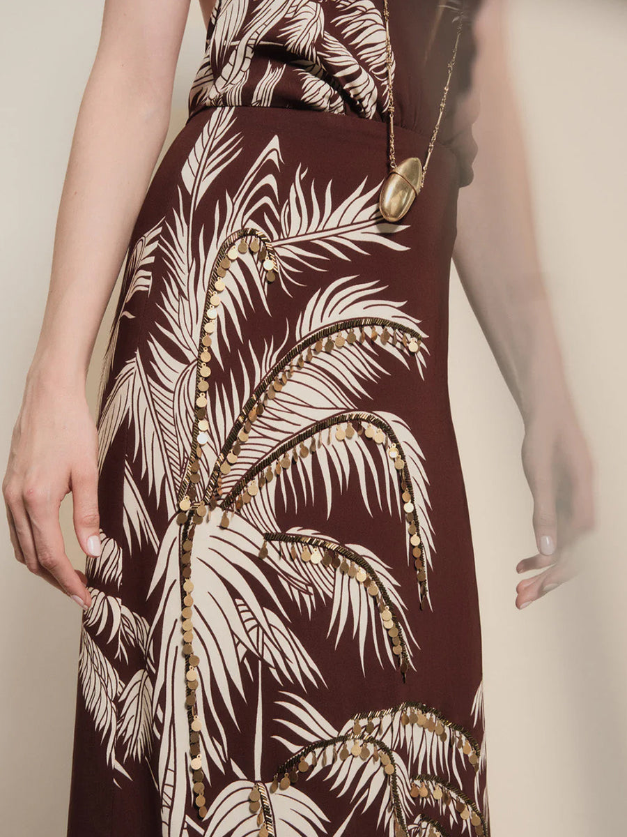 Johanna Ortiz Encanto Invernal Midi Dress in Chocolate