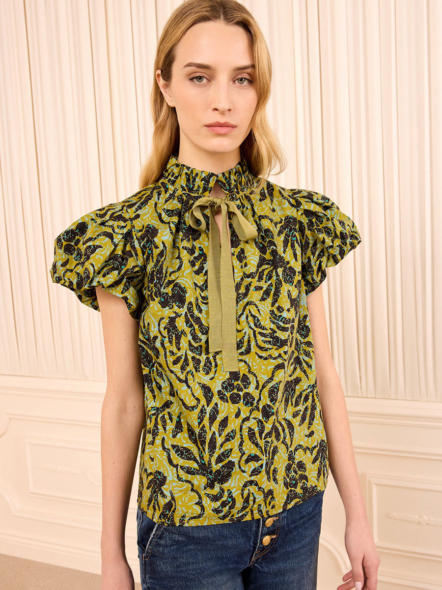Estela Short Sleeve Top in Chartreuse