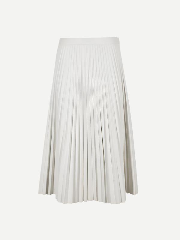 Faux Leather Pleated Skirt in Off White