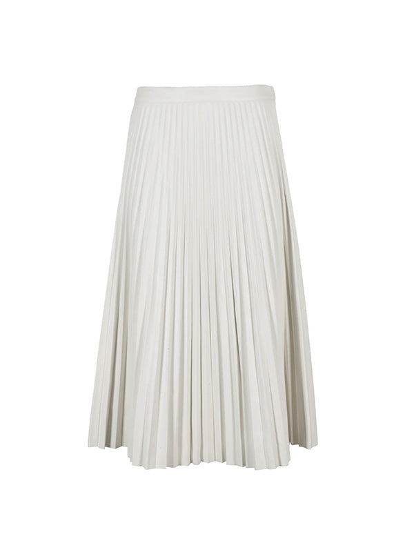 Faux Leather Pleated Skirt in Off White
