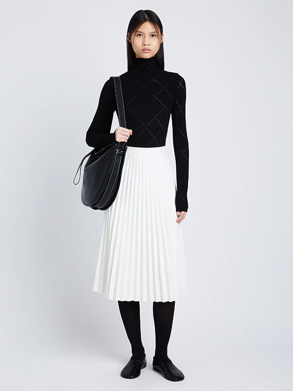 Faux Leather Pleated Skirt in Off White