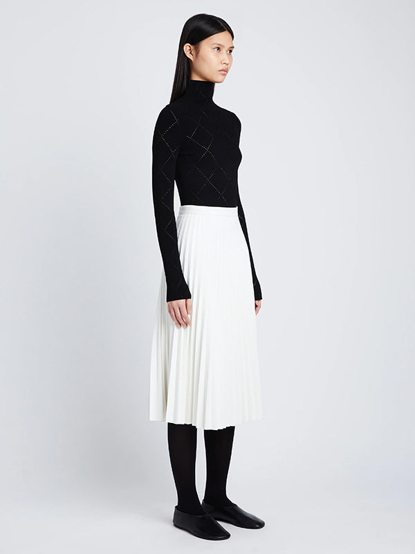 Faux Leather Pleated Skirt in Off White
