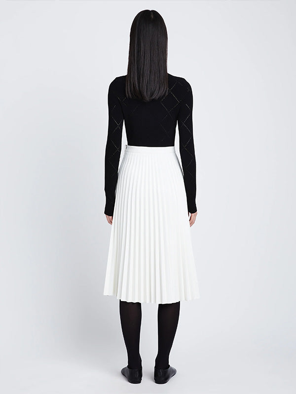 Faux Leather Pleated Skirt in Off White