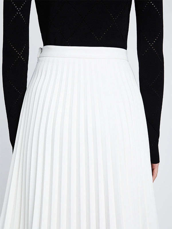 Faux Leather Pleated Skirt in Off White