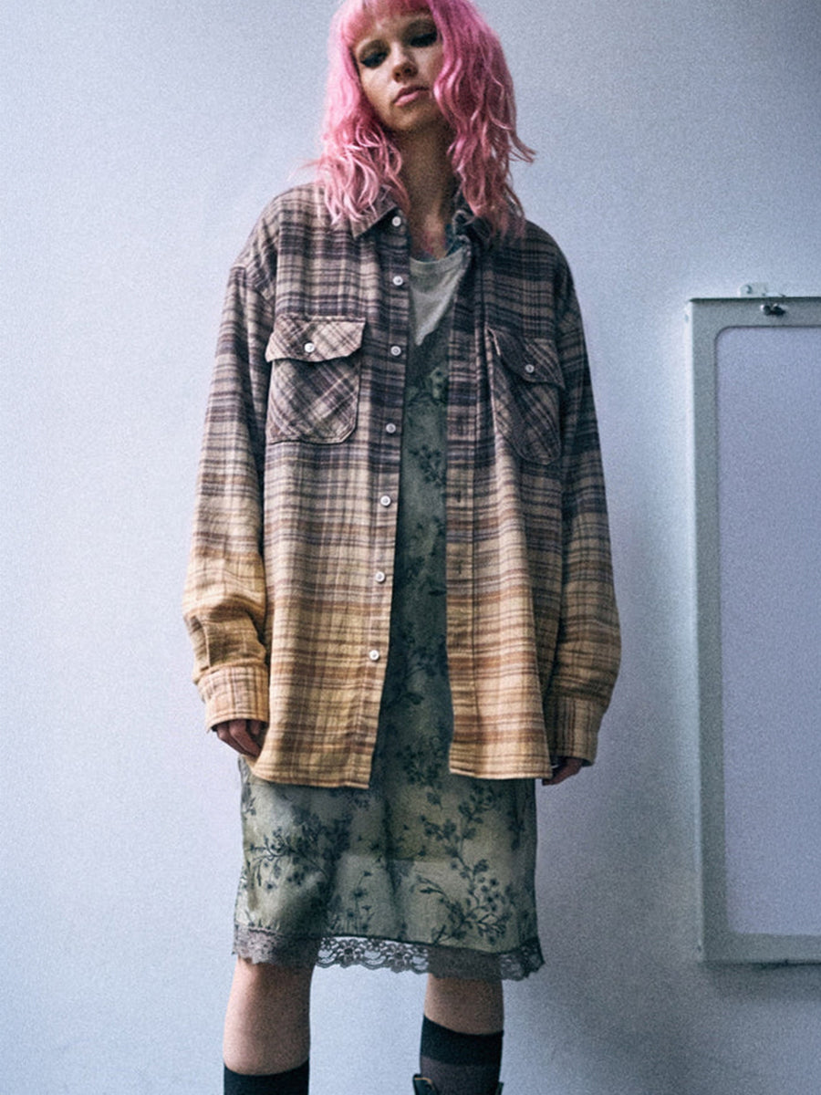 Boyfriend Shirt in Dip Bleach Yellow Plaid