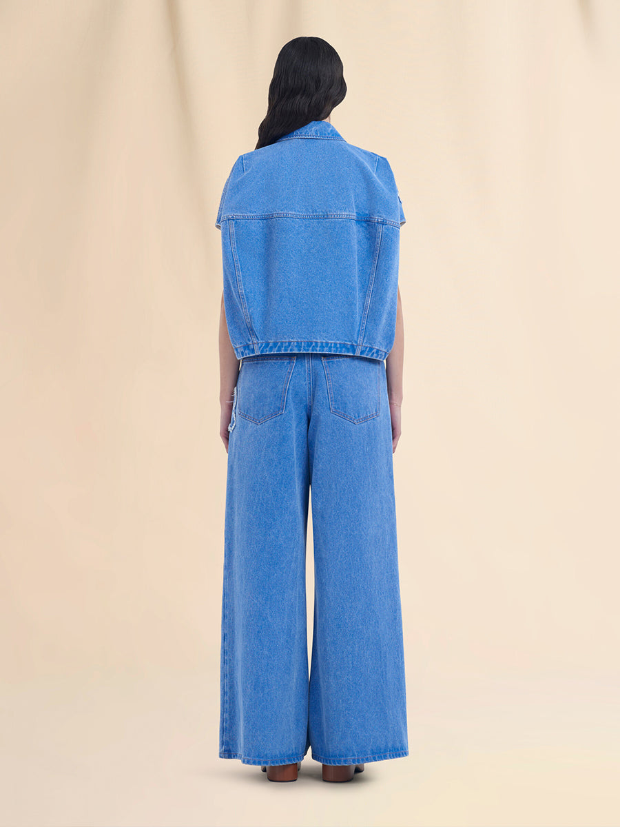 Marni Flower Patch Denim Vest in Light Cobalt Blue