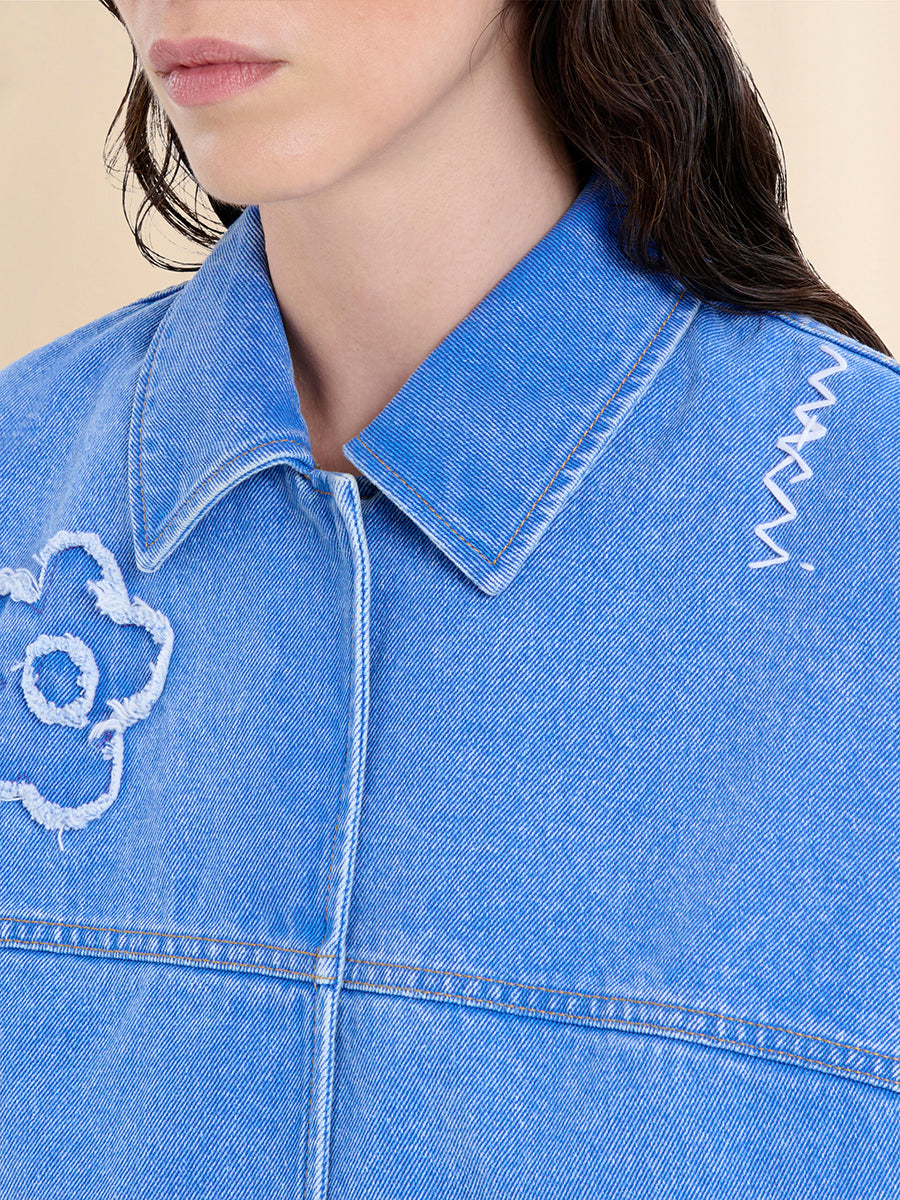Marni Flower Patch Denim Vest in Light Cobalt Blue