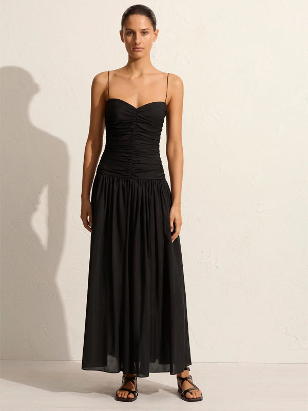 Matteau | Gathered Drop Waist Dress in Black
