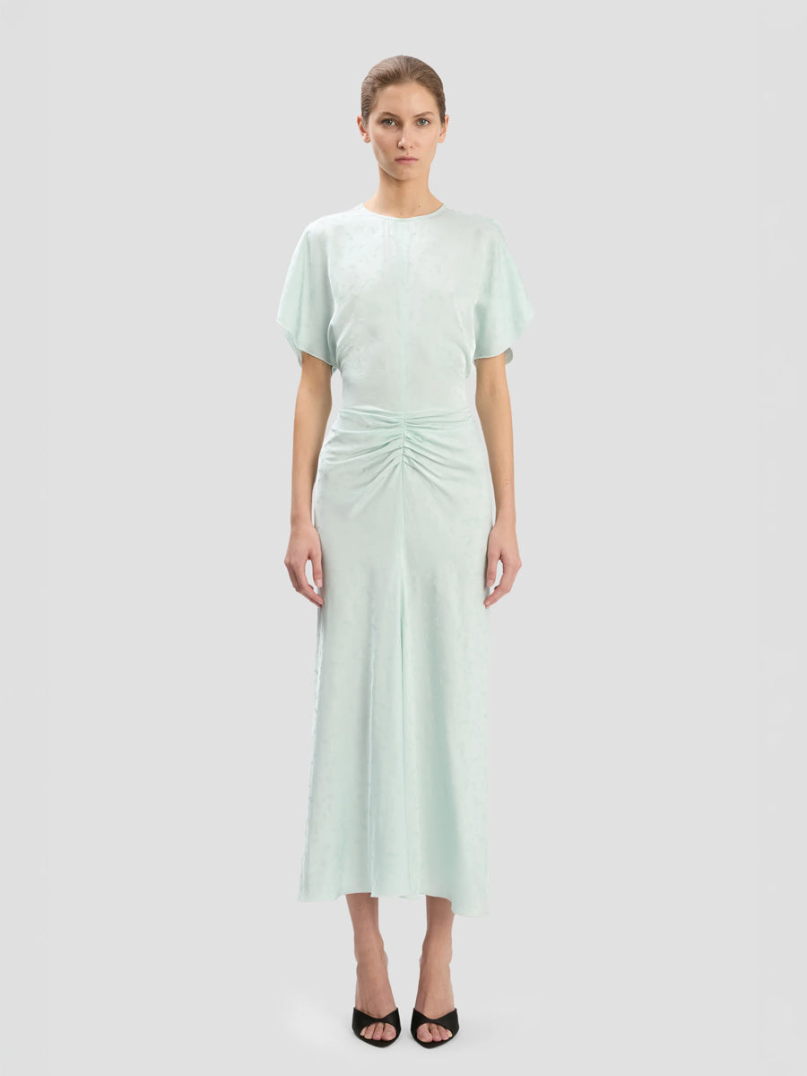 Gathered Waist Midi Dress in Aquamarine