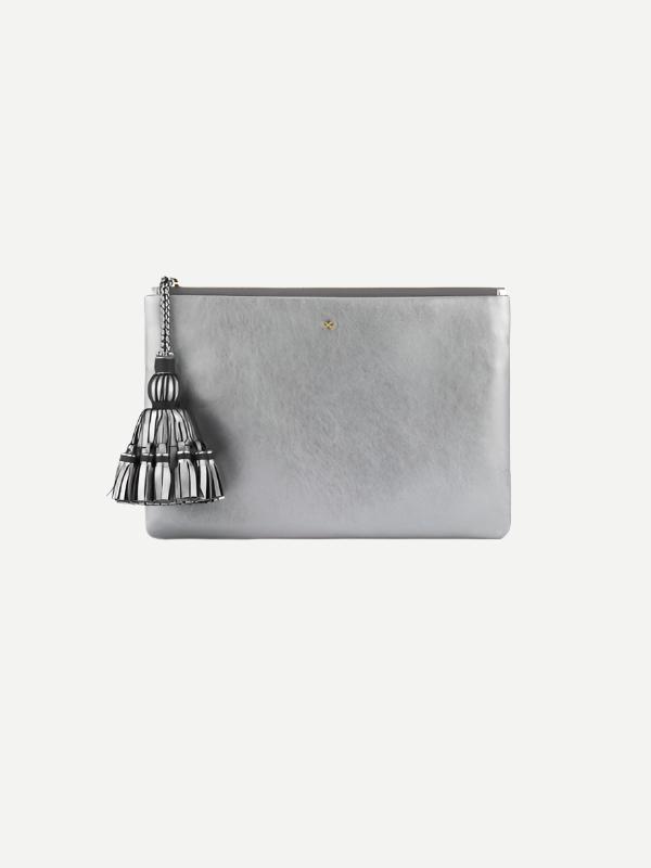 Anya Hindmarch Georgiana Clutch in Steel Metallic Nappa