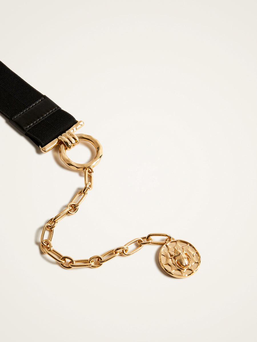 Golden Brass Medallion Belt in Black