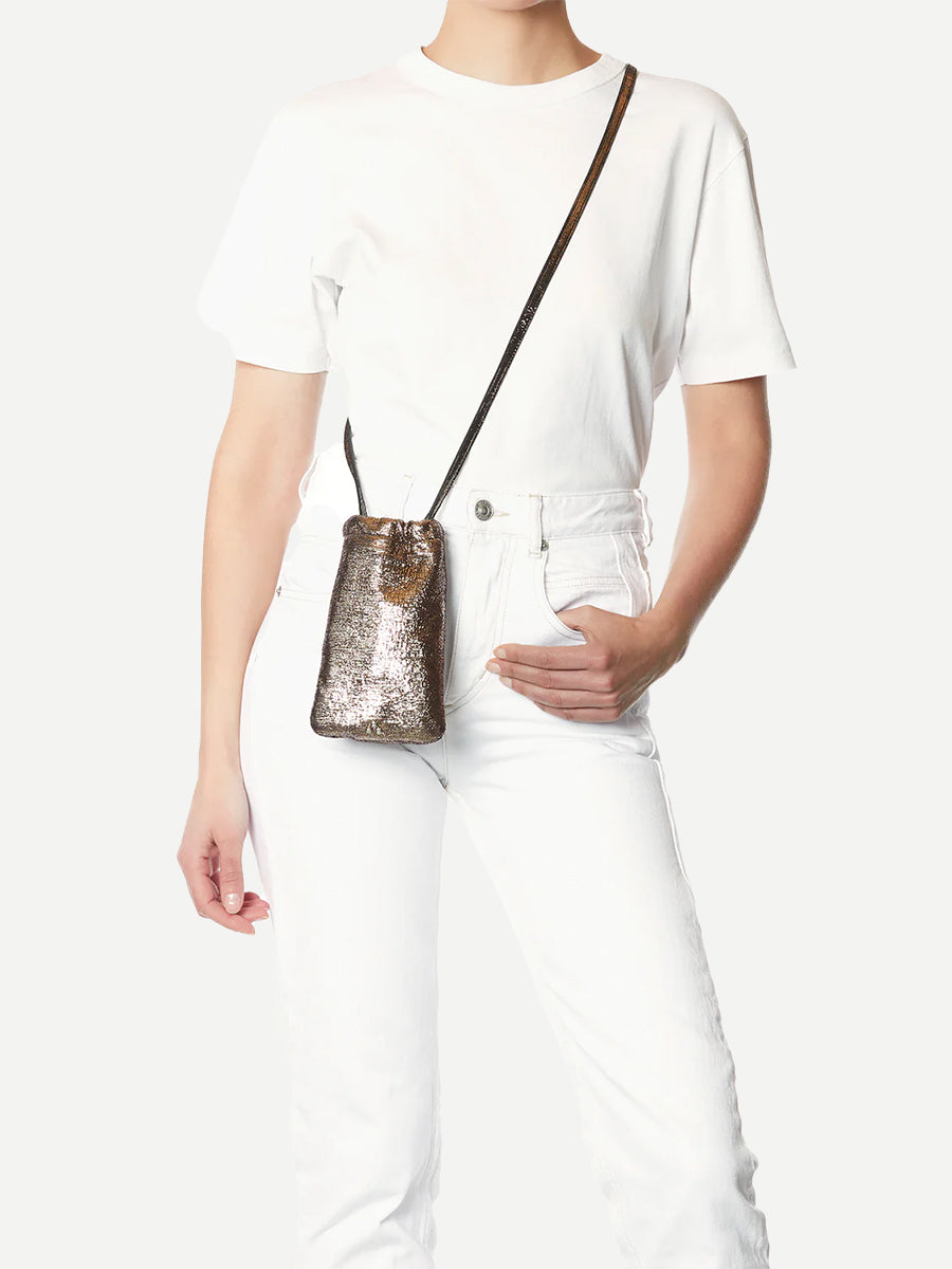 Jerome Dreyfuss Gordi Mobile Case in Lame Champagne