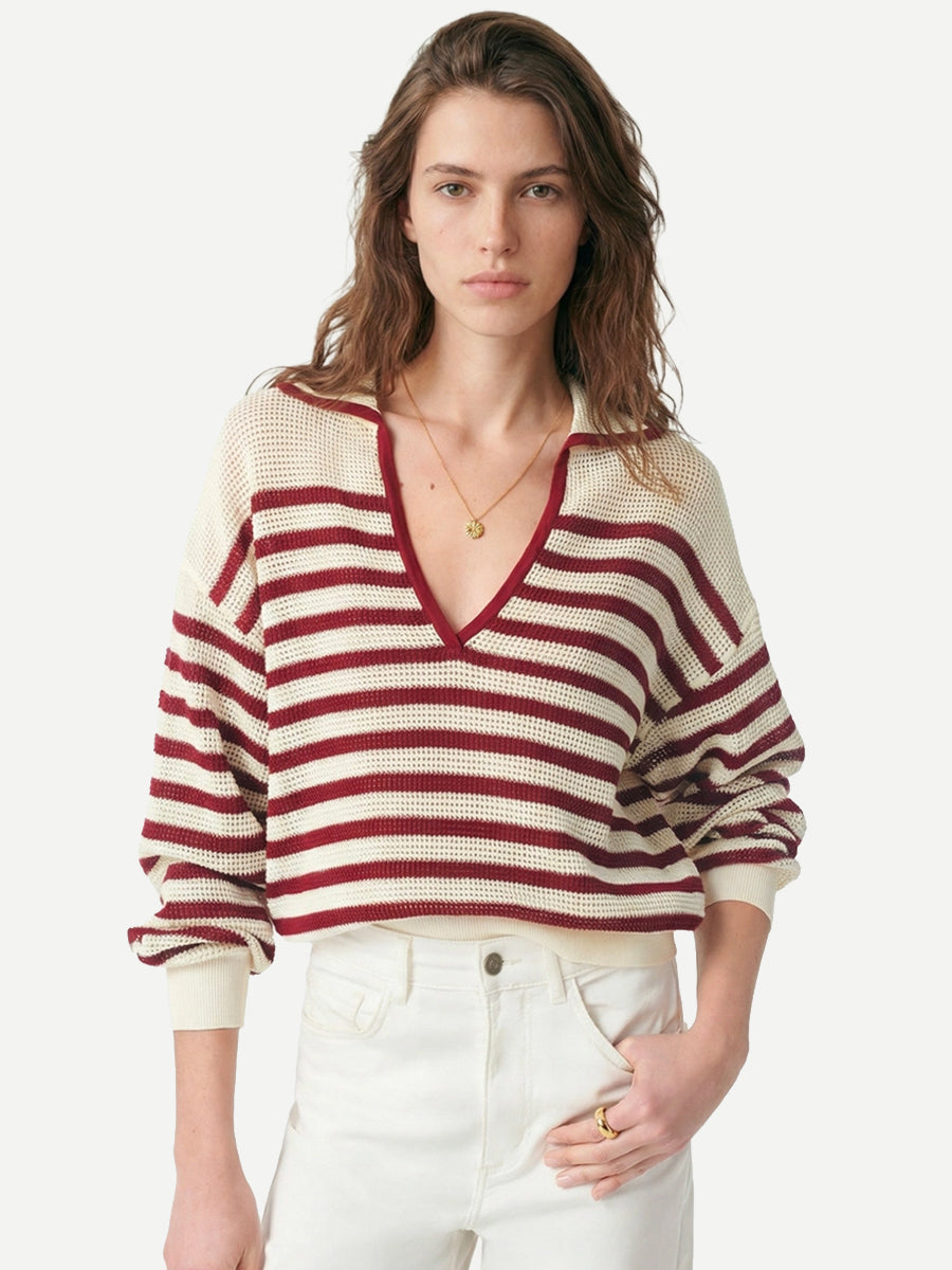Vanessa Bruno Granville Sweater in Ivoire/Rouge