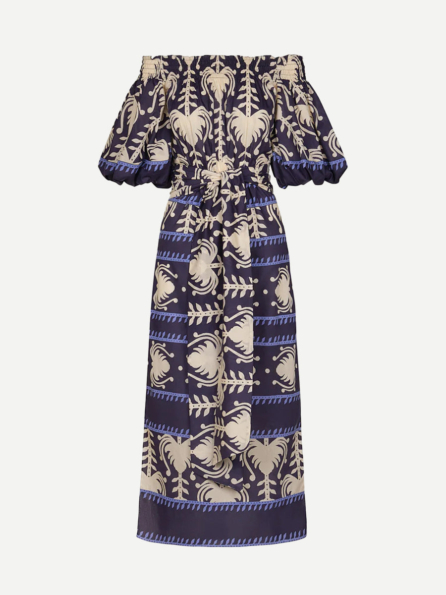 Johanna Ortiz Harbour Hues Ankle Dress in Navy/Ecru