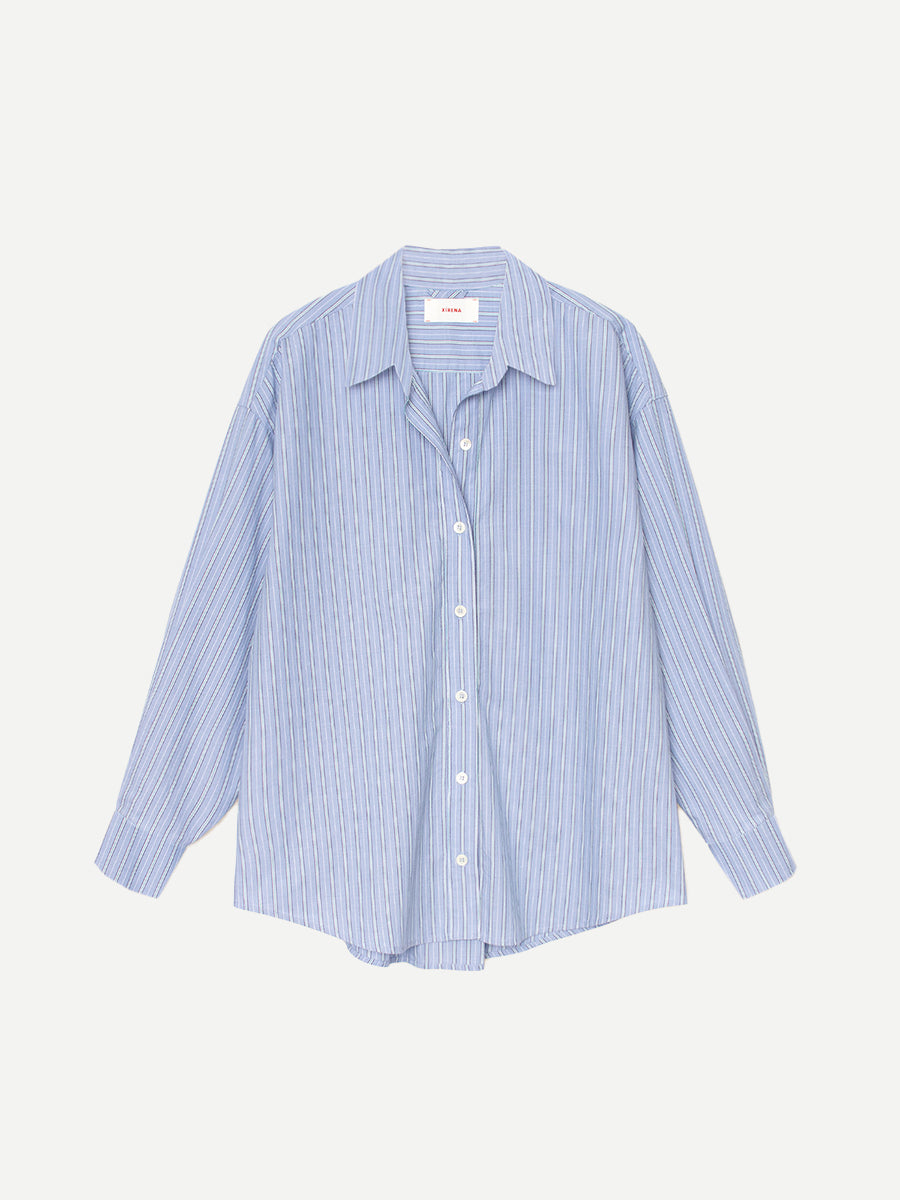 Hayven Shirt in Chambray Teal Stripe