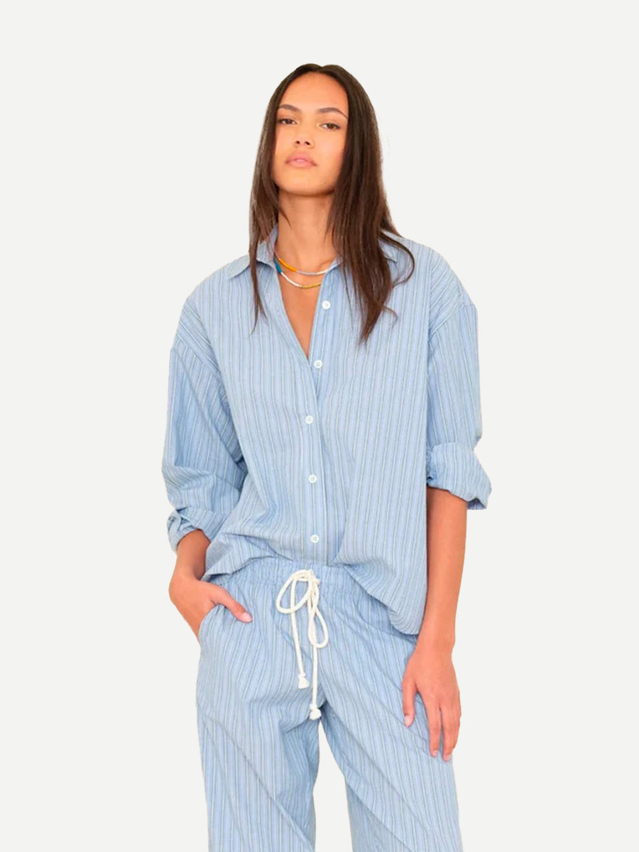 Hayven Shirt in Chambray Teal Stripe