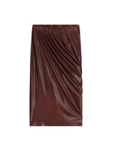 Dries Van Noten Holom Shiny Draped Skirt in Dark Brown