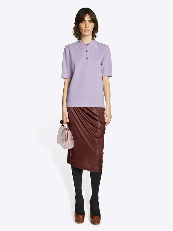 Dries Van Noten Holom Shiny Draped Skirt in Dark Brown