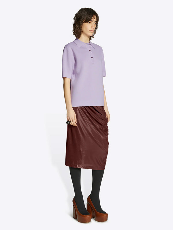 Dries Van Noten Holom Shiny Draped Skirt in Dark Brown