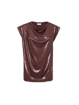 Dries Van Noten Hotan Shiny Draped Tee in Dark Brown