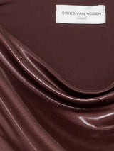Dries Van Noten Hotan Shiny Draped Tee in Dark Brown
