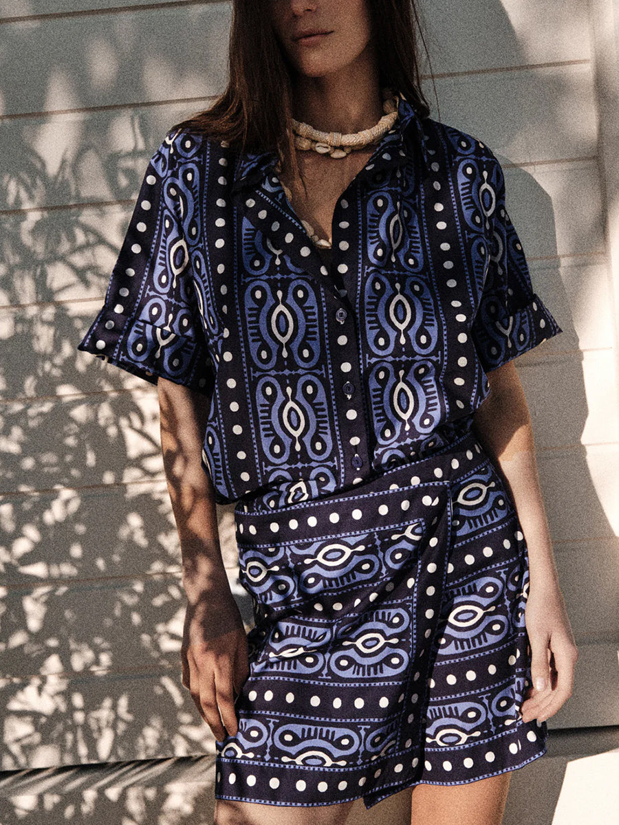 Johanna Ortiz Hunting Roots Skirt in Navy/Ecru