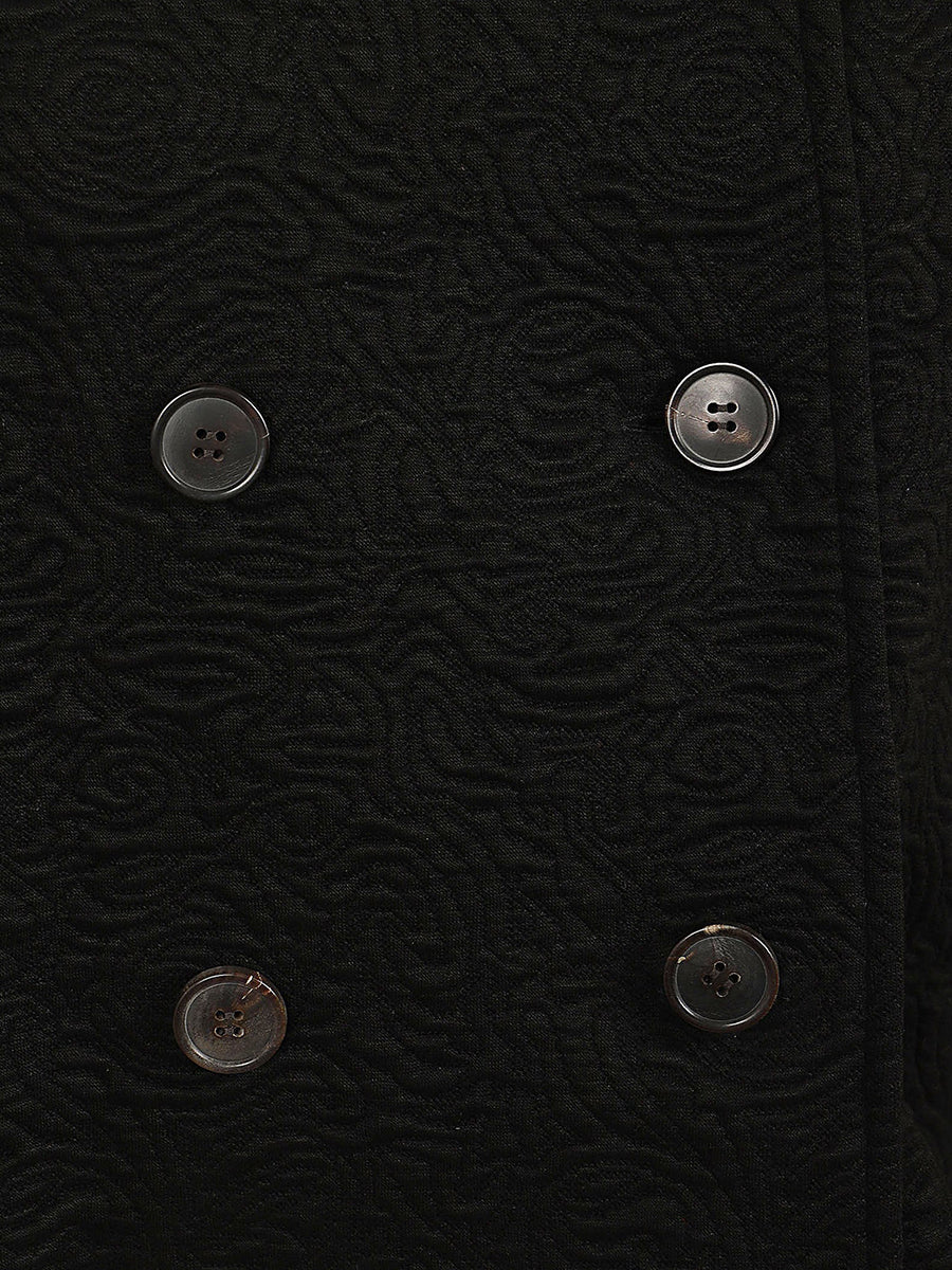 Dries Van Noten Huvia black cropped jacquard jacket with rounded collar and double-breasted front