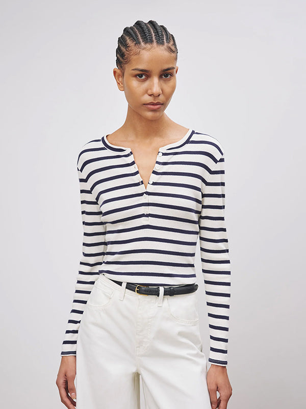 Nili Lotan | Jordan Henley Tee in Navy Stripe