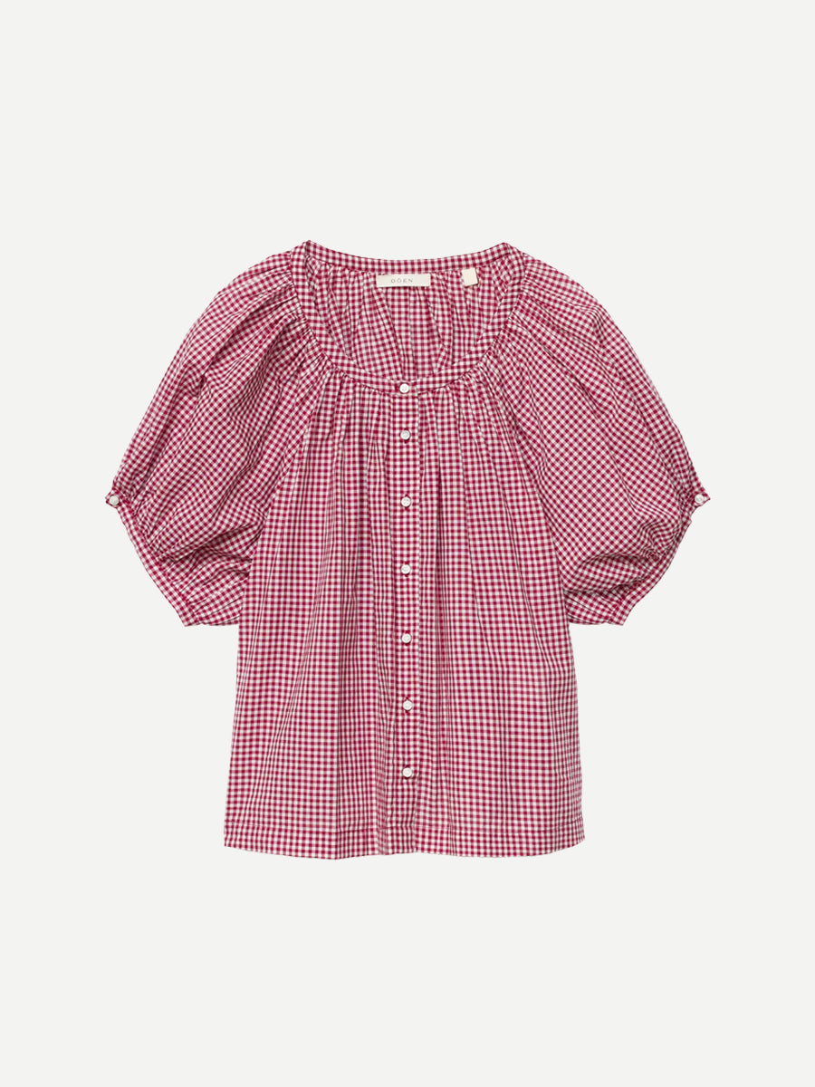 Doen | June Top in Mulberry La Maddalena Gingham